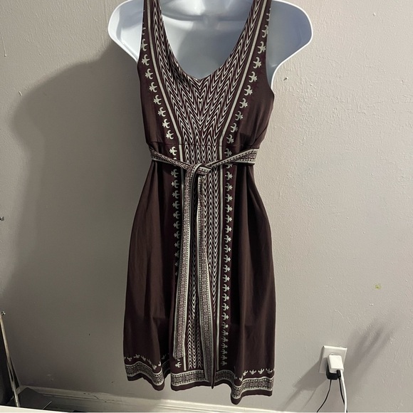 Athleta Sleeveless Santorini Patterned Dress Self Tie Waist Shelf Bra Size Small - Picture 8 of 14